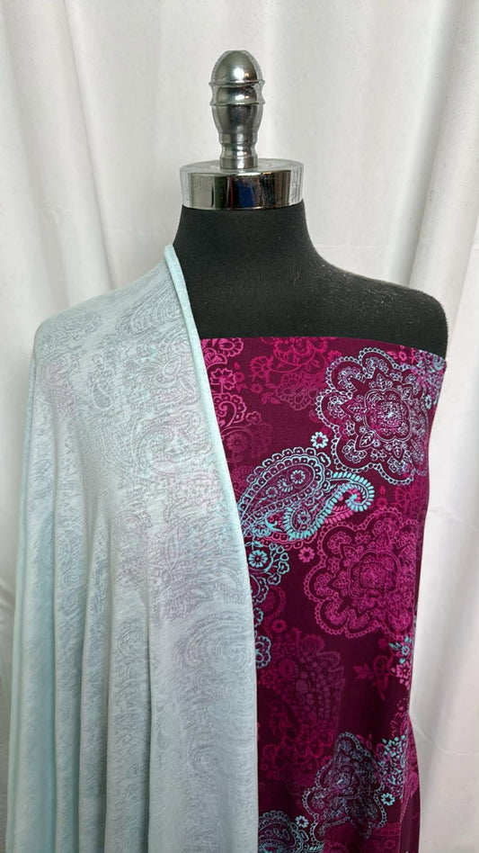 DOUBLE PAISLEY BUNDLE : 2YD Burgundy Paisley DBP & 4YD Paisley Poly Jersey Burnout : A30303