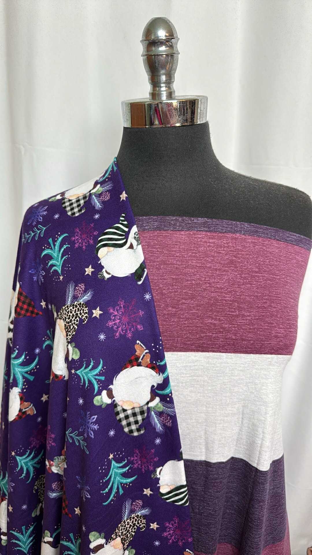 WIDE STRIPE/GNOMES BUNDLE : 2YD Wide Stripes Spun Poly & 2YD Purple Gnomes Oakley SK : A28949