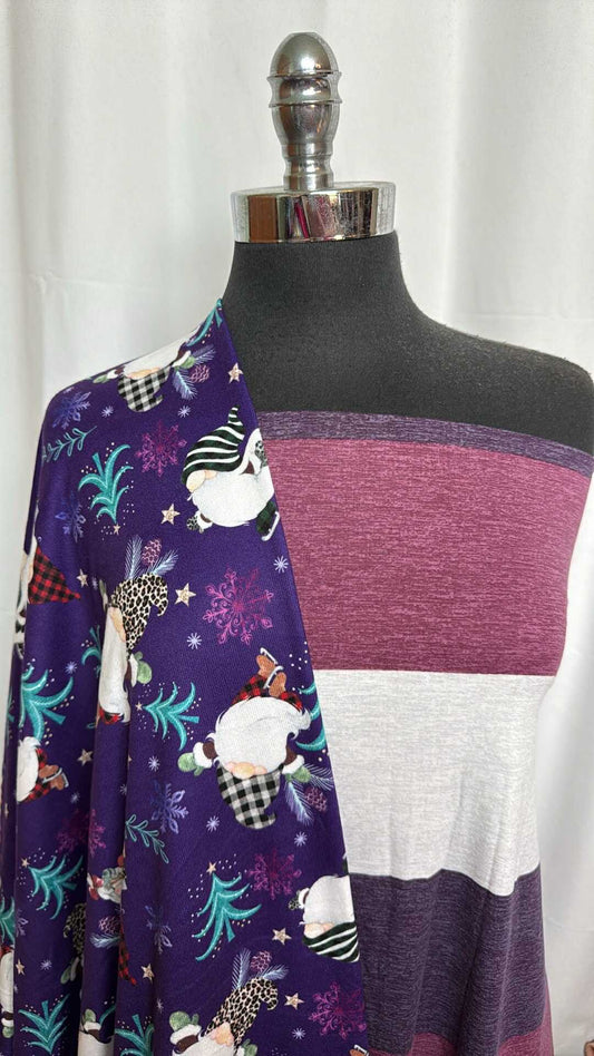 WIDE STRIPE/GNOMES BUNDLE : 2YD Wide Stripes Spun Poly & 2YD Purple Gnomes Oakley SK : A28949