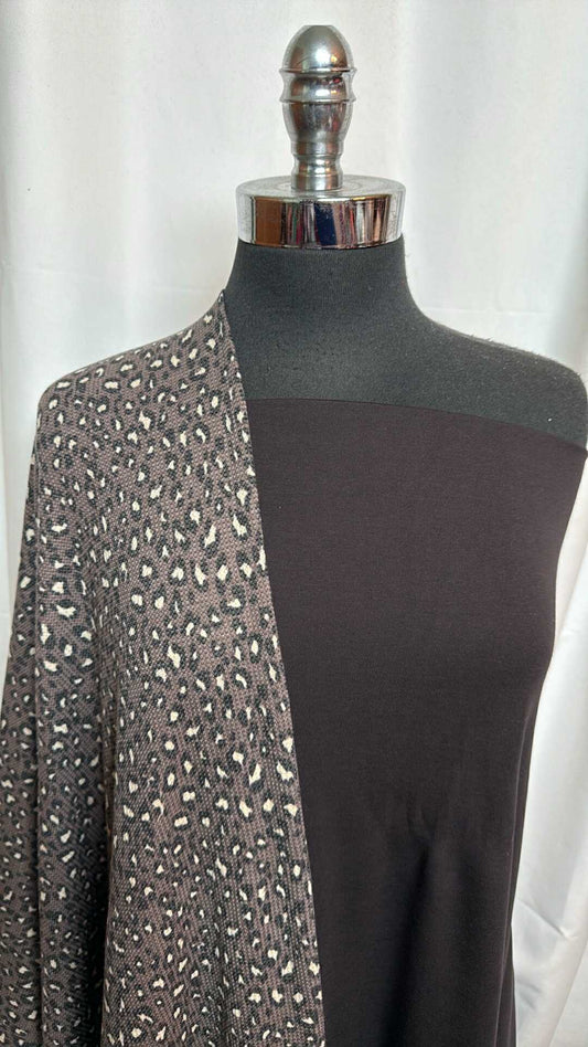 BLACK/LEOPARD THERMAL BUNDLE : 2YD Soft Black Pima Cotton Interlock & 1.5YD Leopard Thermal : A28527