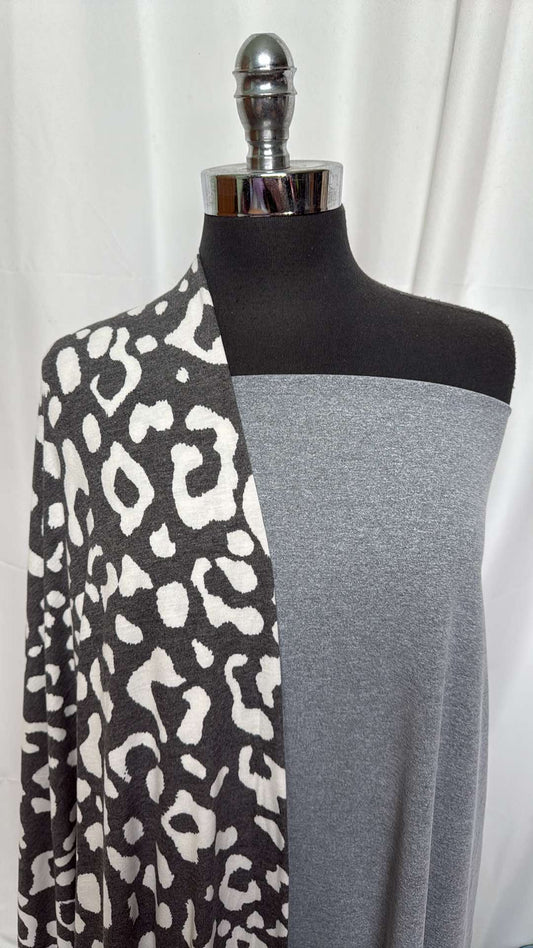 HEATHER GREY/CHARCOAL LEOPARD BUNDLE : 2YD Heather Grey Supplex & 2YD Charcoal Leopard PRS Jersey : A27155