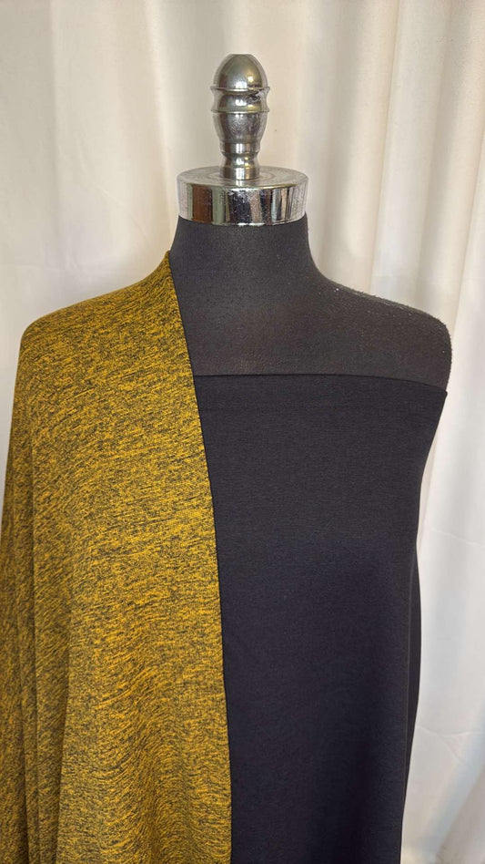 MUSTARD/BLACK BUNDLE : 2YD Mustard Fleece-Back Poly Jersey & 2YD Black 2-Tone Peached PF : A26770