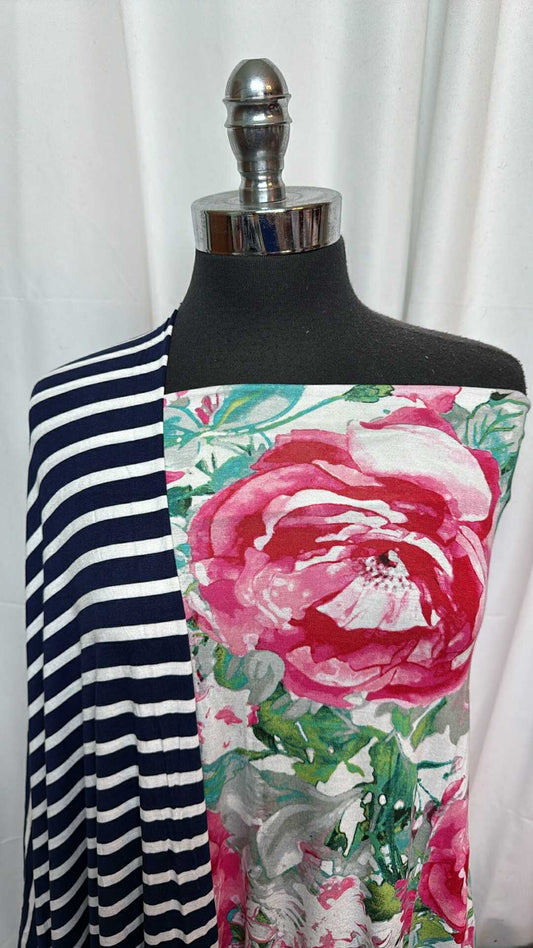 BIG FLORAL/STRIPE BUNDLE : 1YD Big Floral R/S & 2YD Bamboo Stripe : A27745