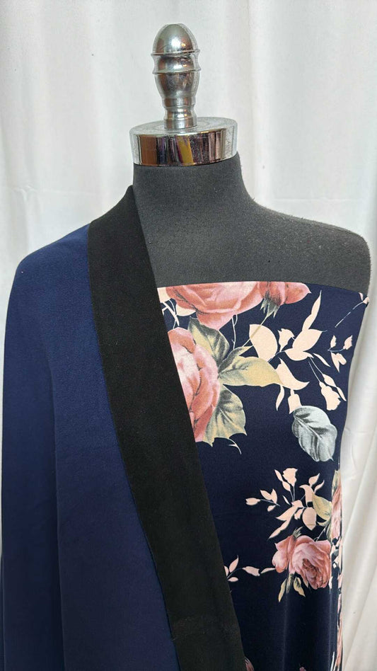 NAVY FLORAL/FLEECE BUNDLE : 1+YD Navy Floral Yoga PF & 2YD 2-Faced P/S Fleece : A28408