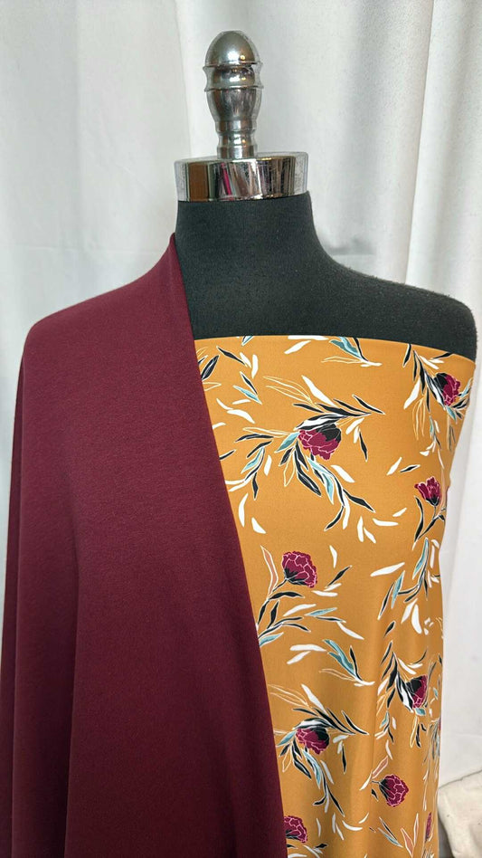 BURGUNDY/MUSTARD FLORAL BUNDLE : 2YD Burgundy C/S FT & 2YD Mustard Floral Yoga PF : A28853