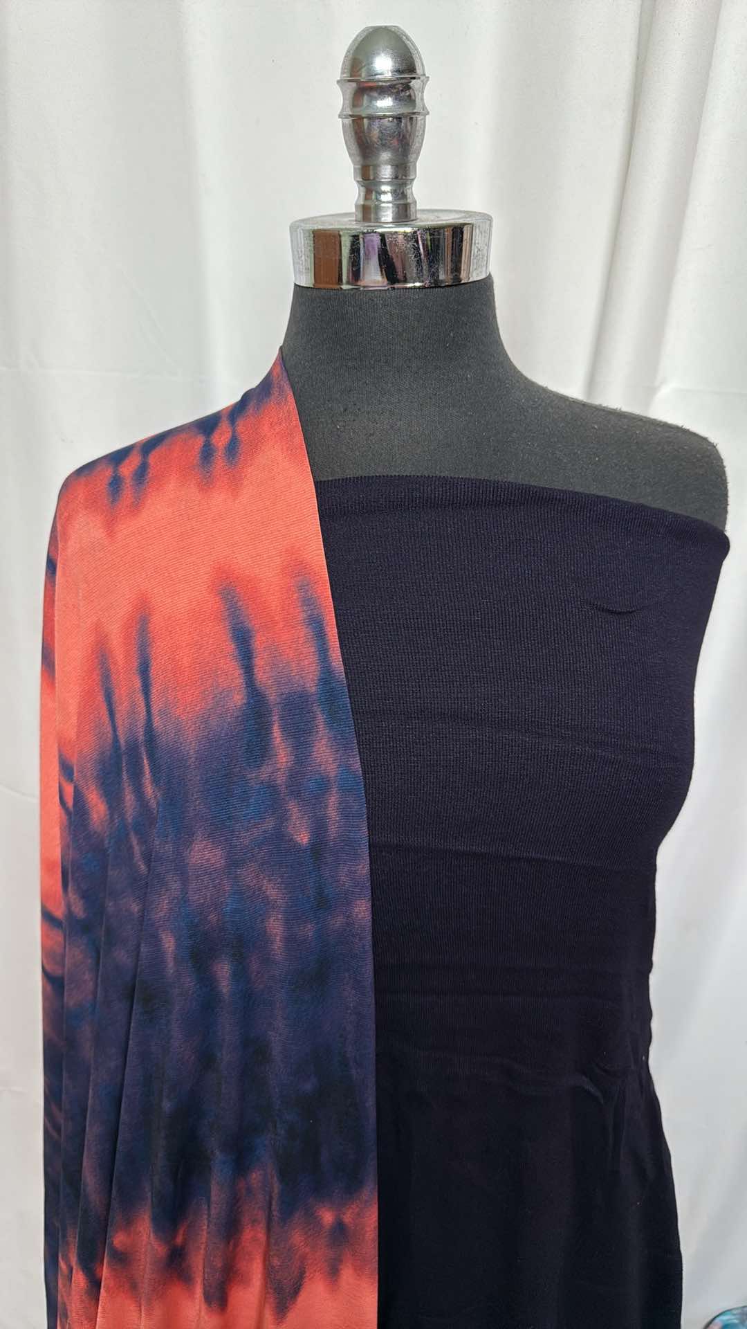 INDIGO/TIE DYE BUNDLE : 2YD Indigo 1x1 Cotton Rib (70" Wide) & 2YD Tie Dye Bulgari : A27156