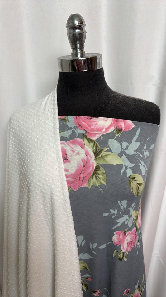 SWISS DOT/GREY FLORAL BUNDLE : 2.5YD Grey Floral Bulgari & 2YD Swiss Dot Jersey : A30384