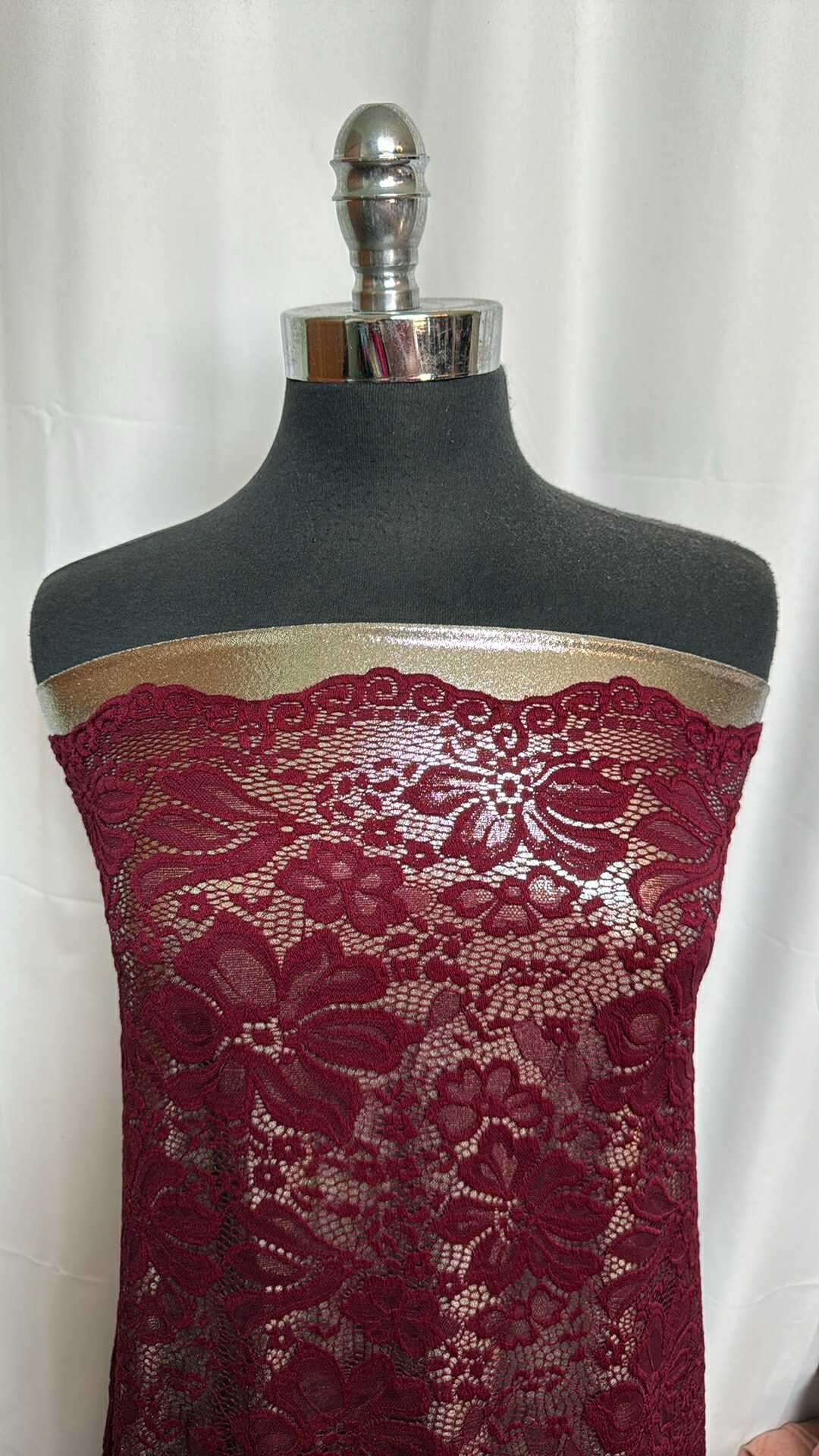 FOIL/BURGUNDY LACE BUNDLE : 2YD Gold Foil PF & 2YD Burgundy Stretch Lace : A28951