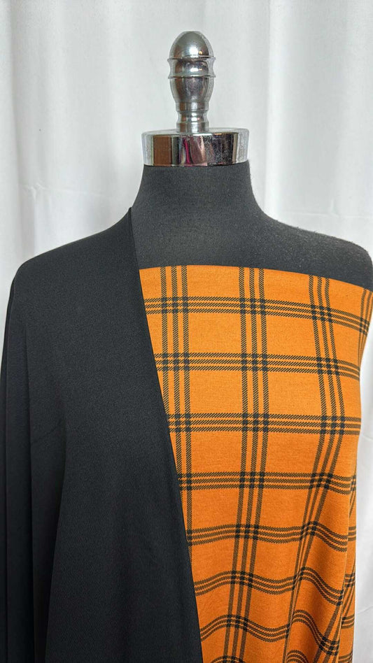 BLACK/MUSTARD PLAID BUNDLE : 1YD Black 2-Tone PF Rib & 2YD Mustard Plaid Ponte : A28981
