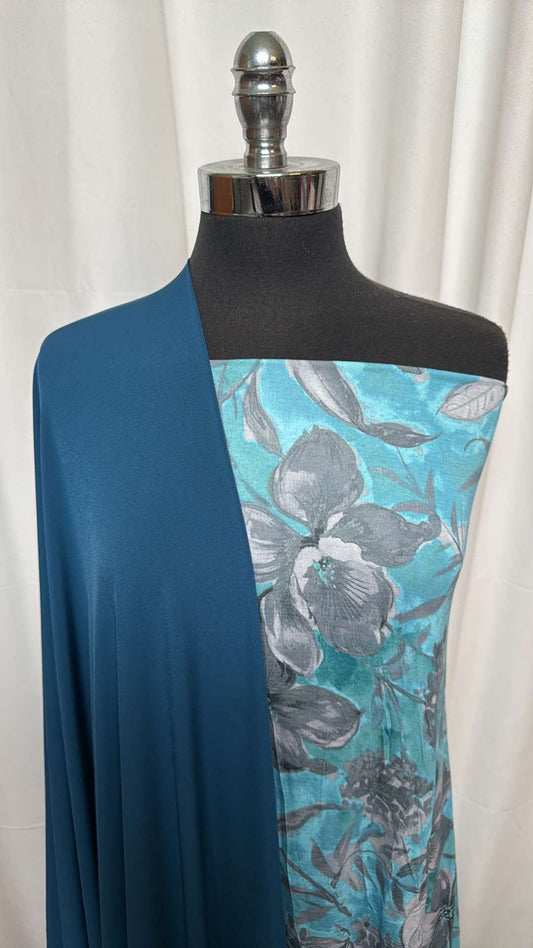 TEAL/BLUE FLORAL BUNDLE : 2YD Blue/Grey Floral Modal & 2YD Teal ITY : A26386