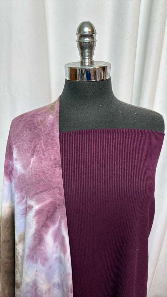 PLUM RIB/TIE DYE BUNDLE : 2YD Plum Heavy C/S Rib & 2YD Tie Dye PRS FT : A27746