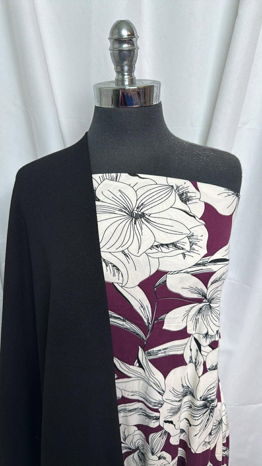 BLACK/PLUM-IVORY FLORAL BUNDLE : 2YD Plum/Ivory Floral DBP & 2YD Black Liverpool : A30307