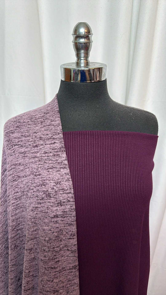 PLUM RIB/HACCI BUNDLE : 2YD Plum Heavy C/S Rib & 2YD Brushed Hacci SK : A27747