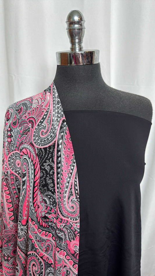 BLACK/PINK PAISLEY BUNDLE : 2YD Black N/S & 2.5YD Pink Paisley Stretch Mesh : A28982