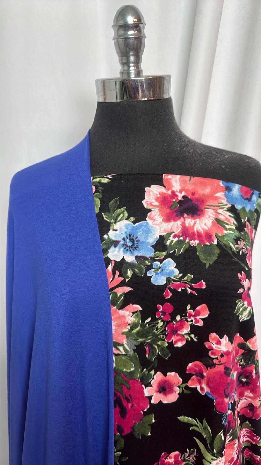 ROYAL/BLACK FLORAL BUNDLE : 2YD Black Floral Ponte & 2YD Royal Blue R/S : A30841