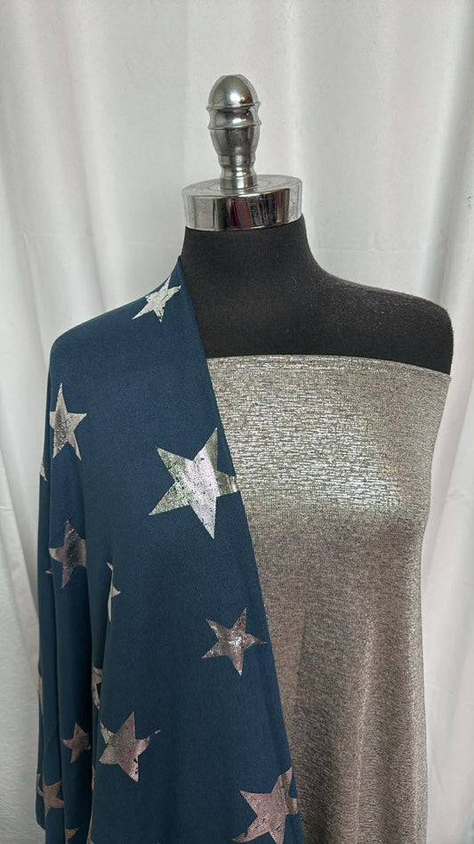 NAVY-SILVER STAR BUNDLE : 2YD Foil Light-Weight SK & 2YD Navy/Silver Foil Stars Oakley SK : A30217