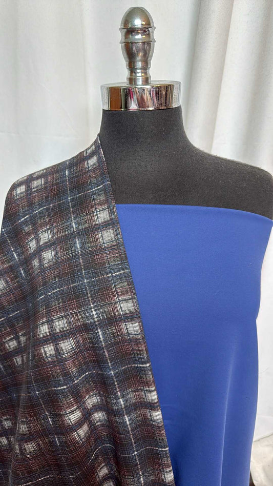 BLUE/PLAID BUNDLE : 1.5YD Blue Supplex & 2.5YD Plaid Brushed Cotton FT : A28855
