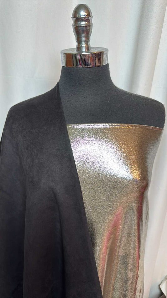 BLACK SUEDE/TAUPE FOIL BUNDLE : 2YD Silver on Taupe Foil PF & 2YD Black Suede Scuba : A28702