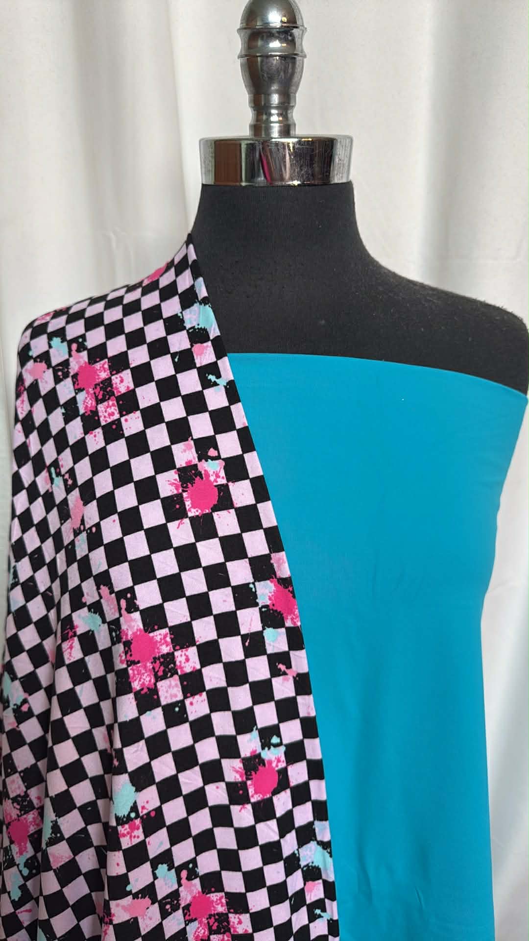 TURQUOISE/SPLATTER CHECK BUNDLE : 2YD Turquoise Supplex (Read Desc.) & 2YD Splatter/Check DBP : A29537