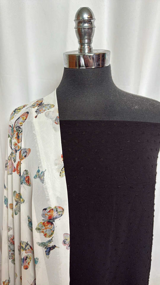 BLACK DOT/BUTTERFLY BUNDLE : 2YD Black Swiss Dot Poly Woven & 2YD Butterfly Chiffon : A29231