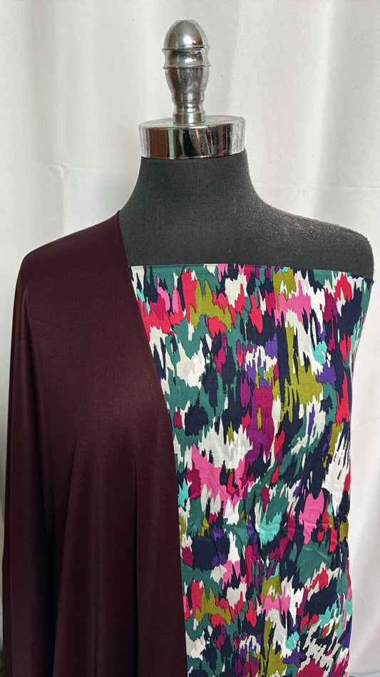 ABSTRACT/PIL BUNDLE : 2YD Solid Poly Interlock Lining (PIL) & 2YD Abstract Rayon Challis : A29997