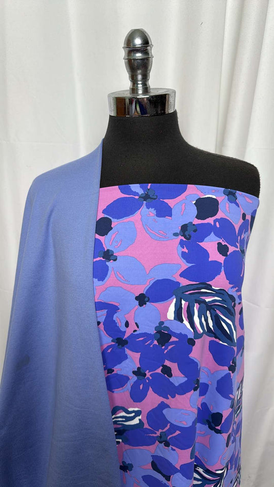 BLUE FLORAL BUNDLE : 2YD Floral Supplex & 1.5YD Solid Peached PF (See Desc.) : A27263