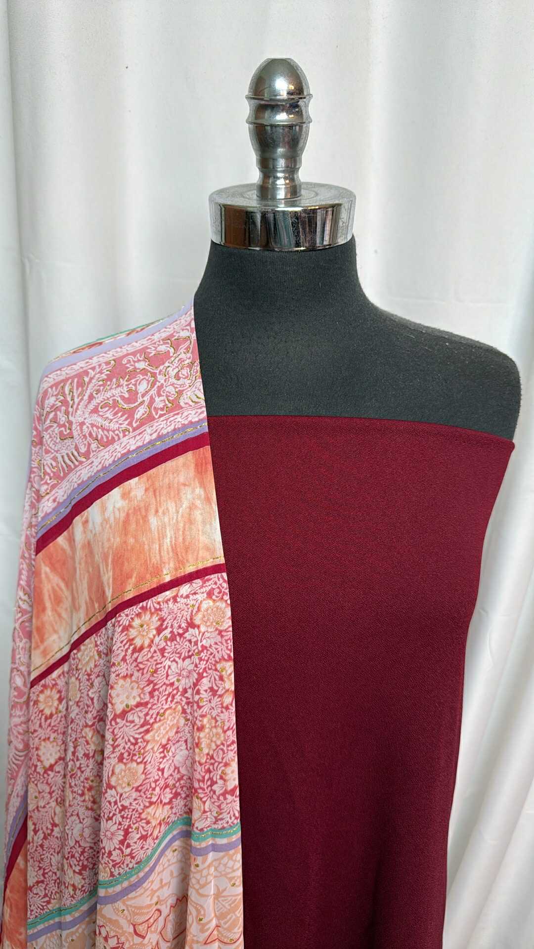 DEEP RED/STRIPE BUNDLE : 2YD Deep Red Crepe Scuba & 2YD Stripe Chiffon : A27943