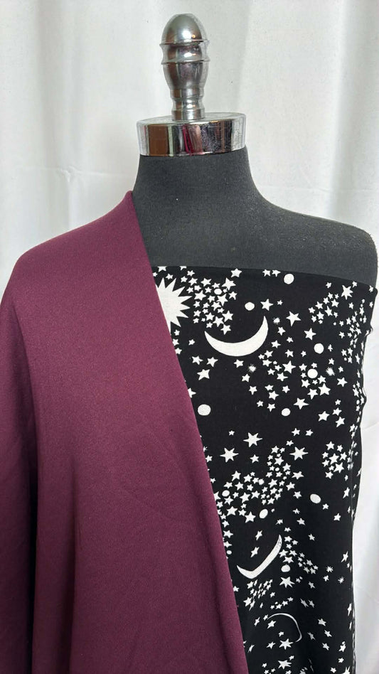 PLUM/STARS-MOONS BUNDLE : 1YD Stars & Moons C/S & 2YD Plum Sweatshirt Fleece : A29713