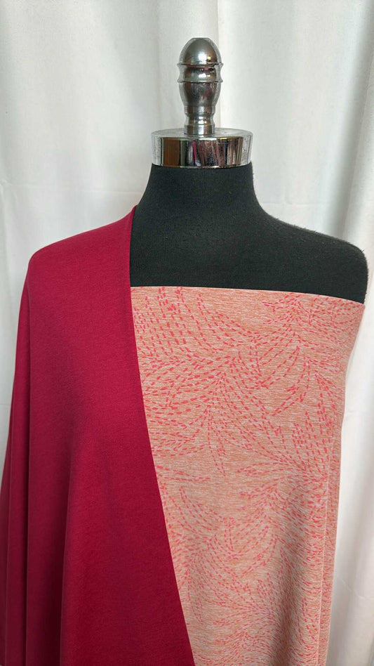 LEAVES PEACHED BUNDLE : 30" Cut of Leaves Peached PF & 2YD Solid Peached PF : A28726