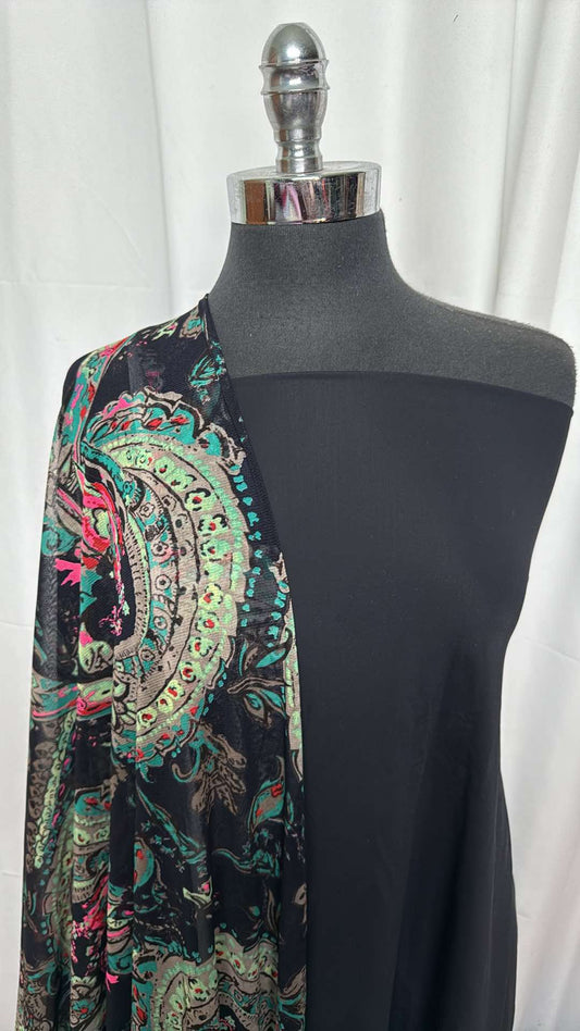 BLACK/GREEN PAISLEY BUNDLE : 2YD Black N/S & 2.5YD Black/Green Paisley Stretch Mesh : A27312