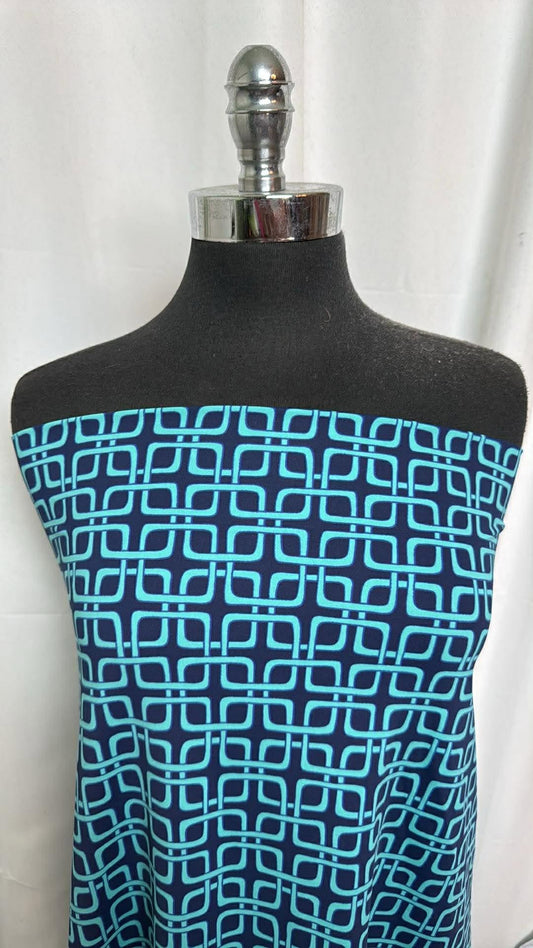 Navy/Turquoise Tiles- Designer Nylon/Spandex Swim - 2 Yard Cut