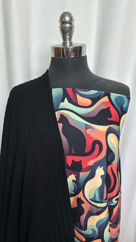 BLACK/FELINE FLOW BUNDLE : 2YD Feline Flow Single-Brushed PF & 1+YD Black Textured Cotton SK (72" Wide): A29450