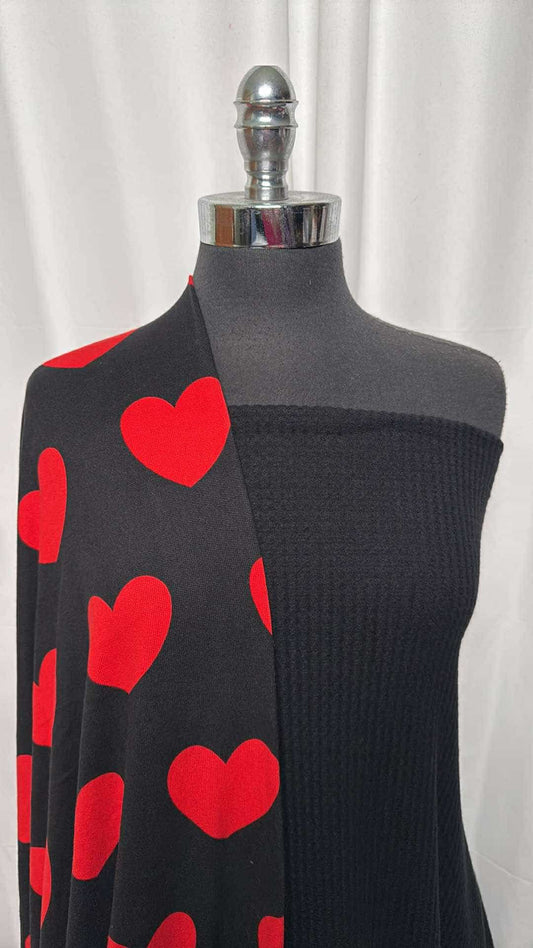 BLACK/RED HEARTS BUNDLE : 2YD Black Brushed Waffle & 2YD Black/Red Hearts Oakley SK : A26538
