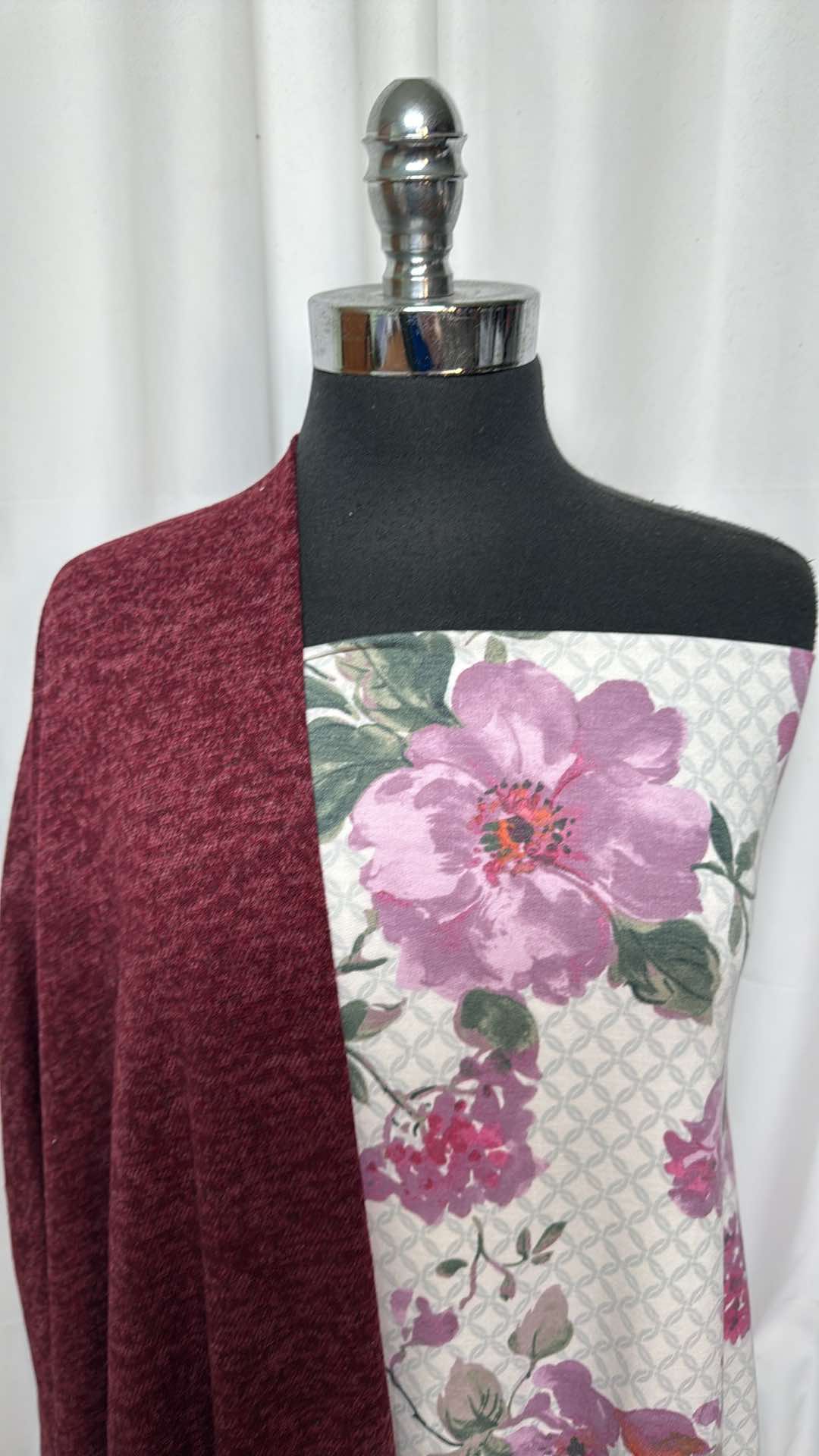BURGUNDY/LATTICE FLORAL BUNDLE : 2YD Burgundy Flatback Hacci SK & 2YD Lattice Floral PRS FT : A26873