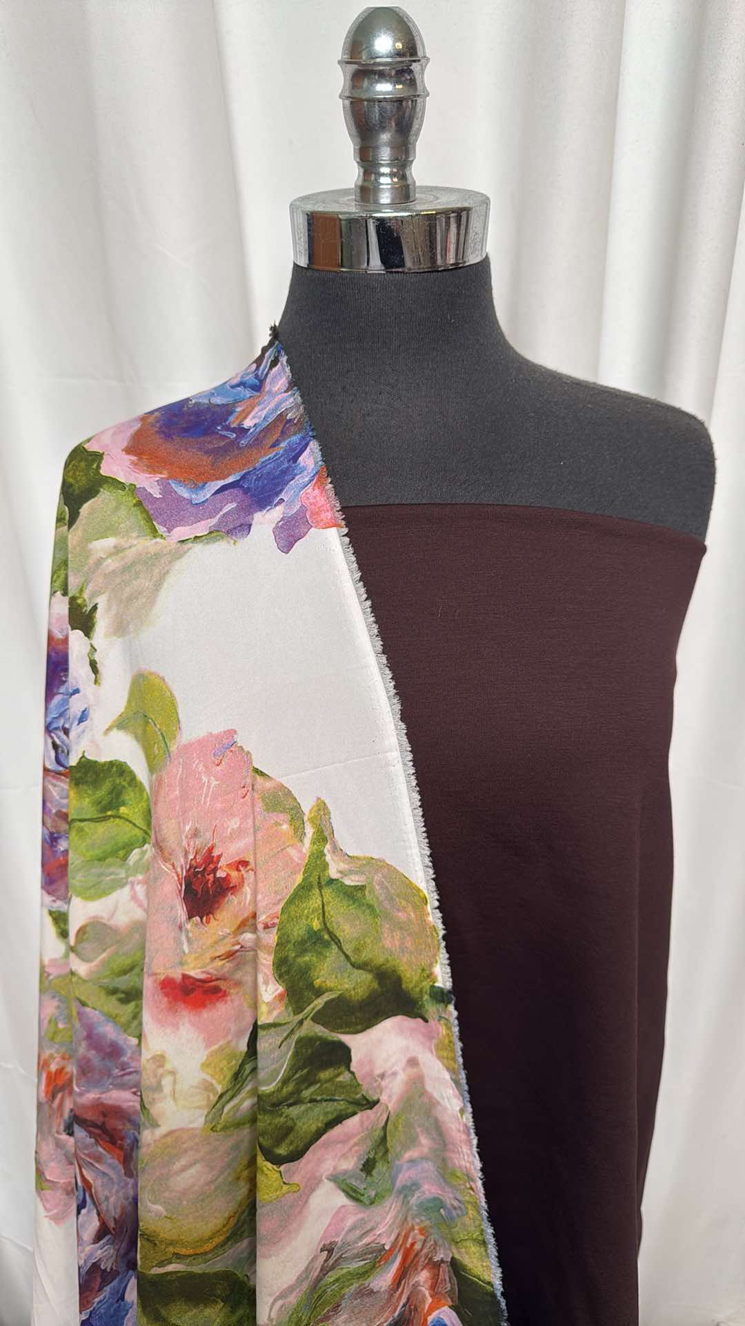 BROWN/FLORAL BUNDLE : 2YD Brown Japanese Ponte & 2YD Floral Double-Border Stretch Chiffon : A26301