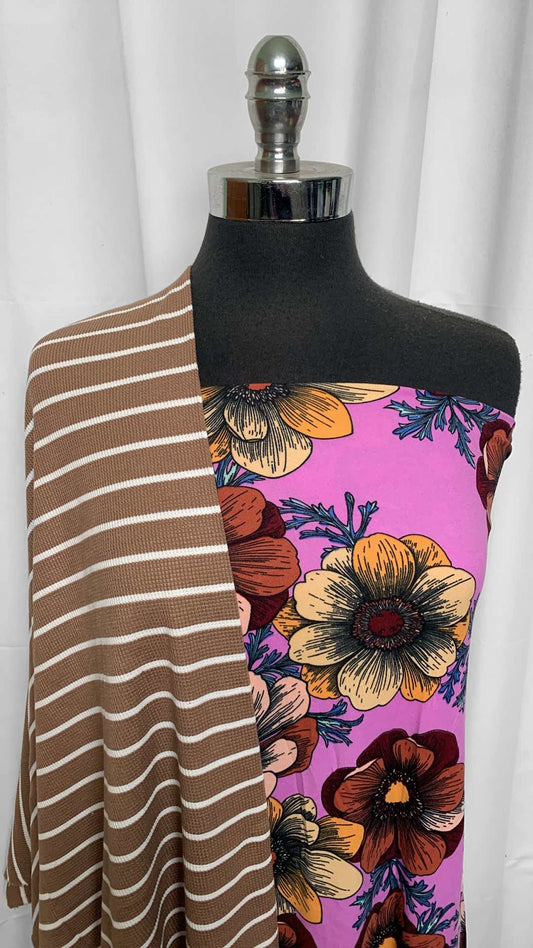 STRIPE/ANEMONE BUNDLE : 1.5YD Anemone Floral DBP & Two 34" Cuts of Stripe Thermal : A25844