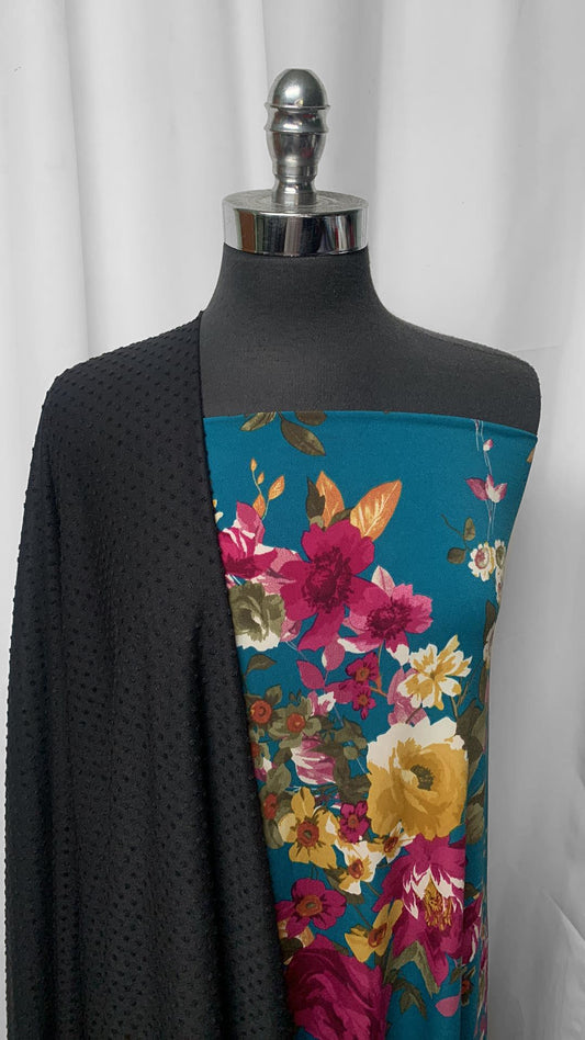 TEAL FLORAL/SWISS DOT BUNDLE : 2.5YD Teal Floral ITY & 2YD Black Swiss Dot Jersey : A25368