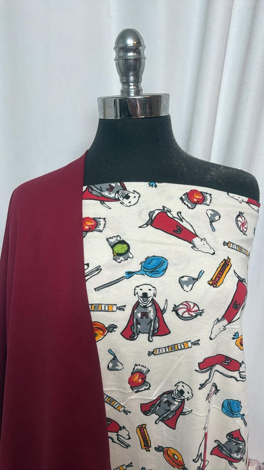 BURGUNDY/SUPERDOG BUNDLE : 1YD Burgundy Peached PF & 2YD Superdog Cotton Jersey : A30856