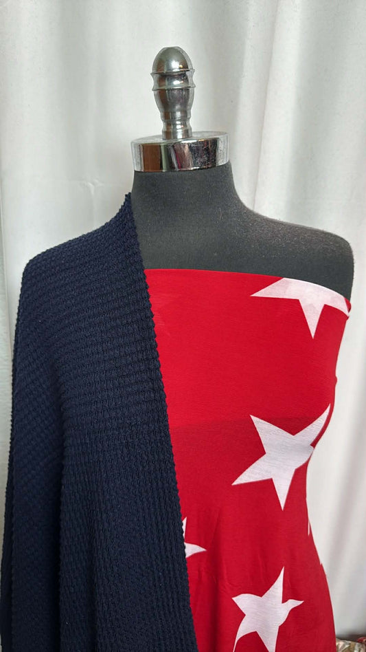 RED STAR/NAVY WAFFLE BUNDLE : 1YD Red Star Bulgari & 1.5YD Navy Pucker Waffle : A29847