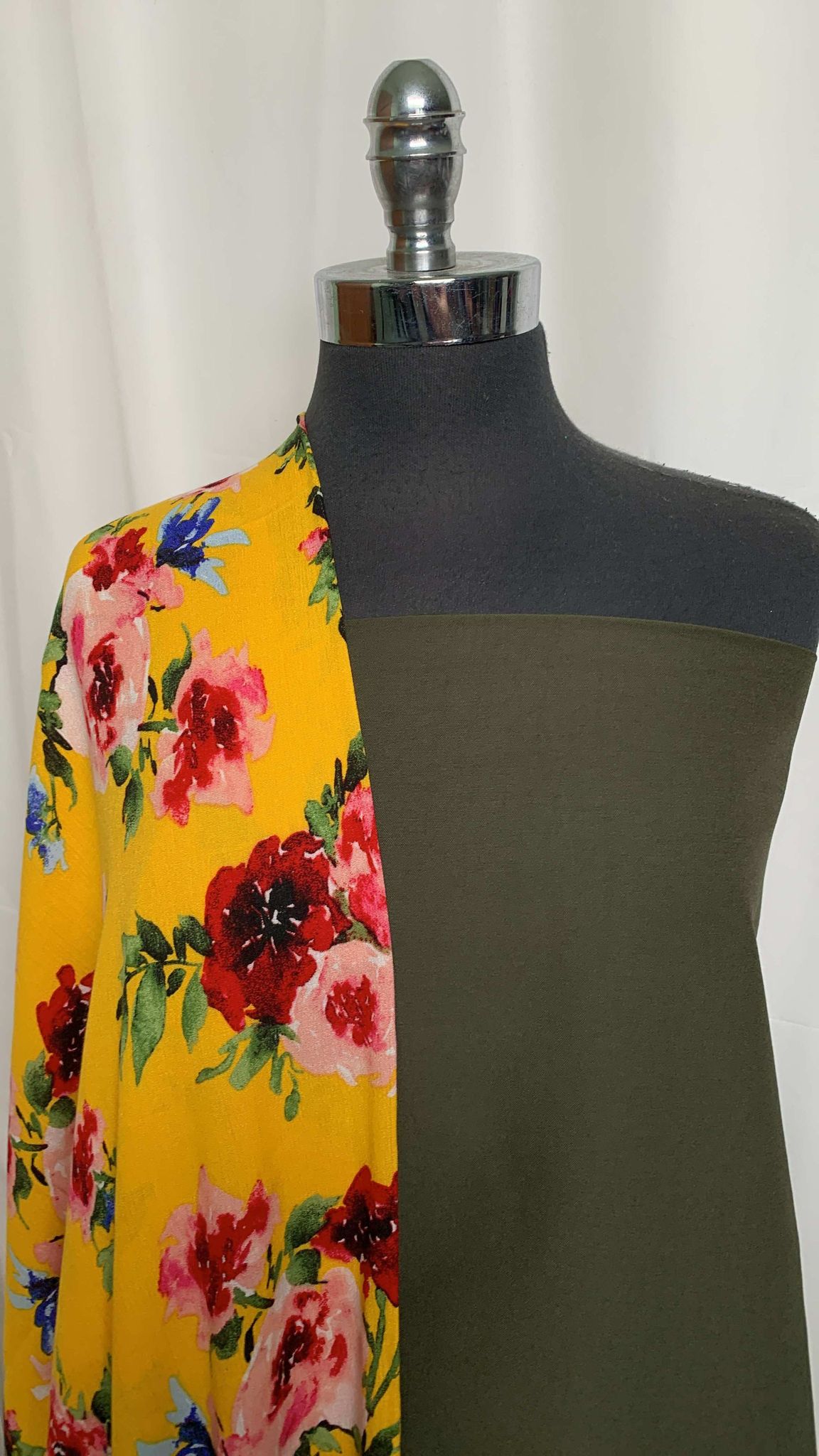 OLIVE/YELLOW FLORAL BUNDLE : 2YD Yellow Floral Crinkle Rayon Woven & 2YD Olive Millennium : A25676