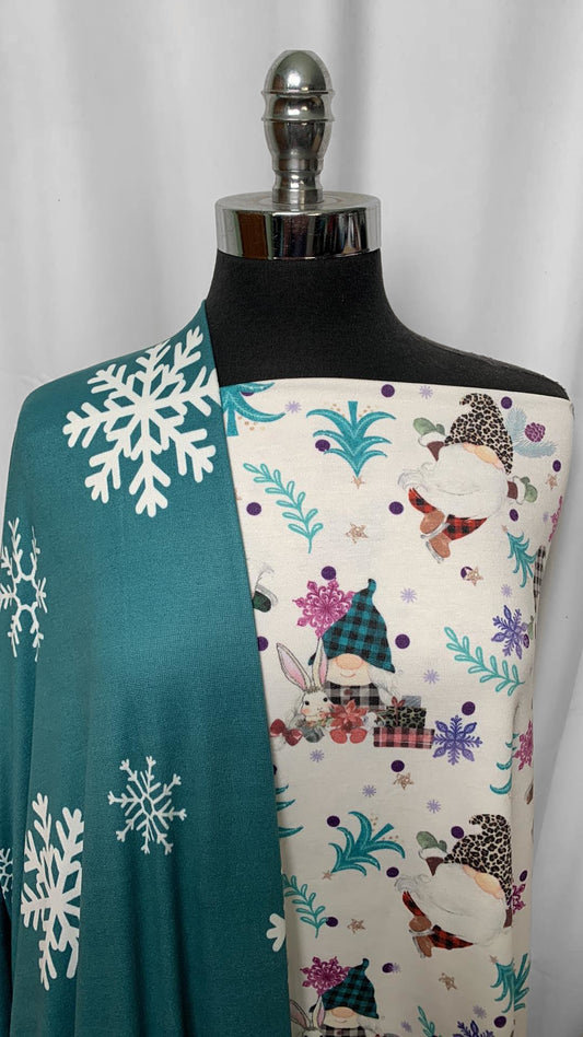 SNOWFLAKE/GNOMES BUNDLE : 2YD Ivory Gnomes FT & 2YD Teal Snowflakes Oakley SK : A2122