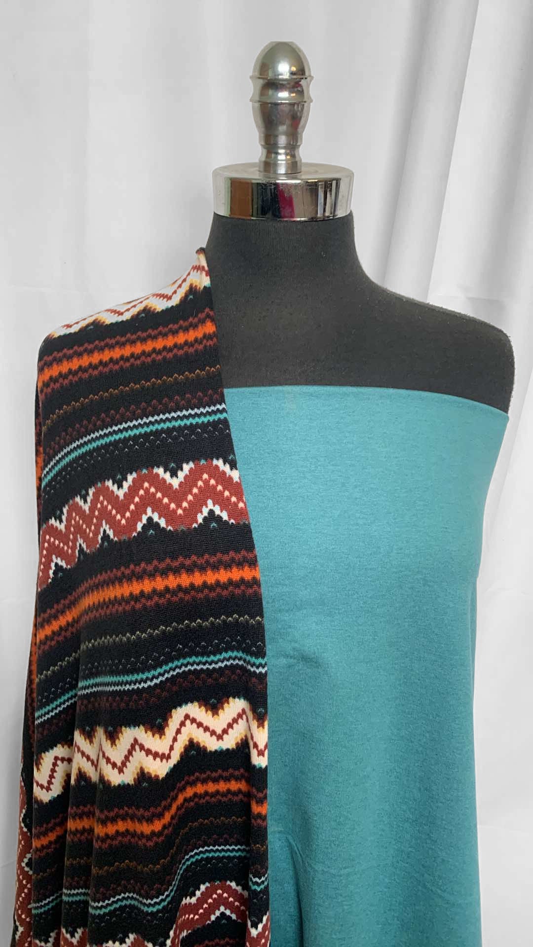 DUSTY AQUA/CHEVRON STRIPE BUNDLE : 1+YD Dusty Aqua Peached PF & 2YD Chevron/Stripe Brushed Hacci SK : A25935