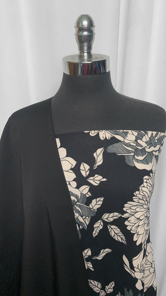 BLACK/IVORY FLORAL BUNDLE : 2YD Black/Ivory Floral DBP & 2YD Black Stretch Twill : A25514