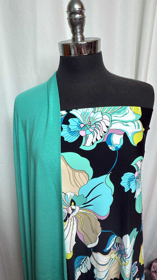 TEAL/BLACK FLORAL BUNDLE : 1+YD Floral N/S Swim & 1+YD Teal R/S : A27810