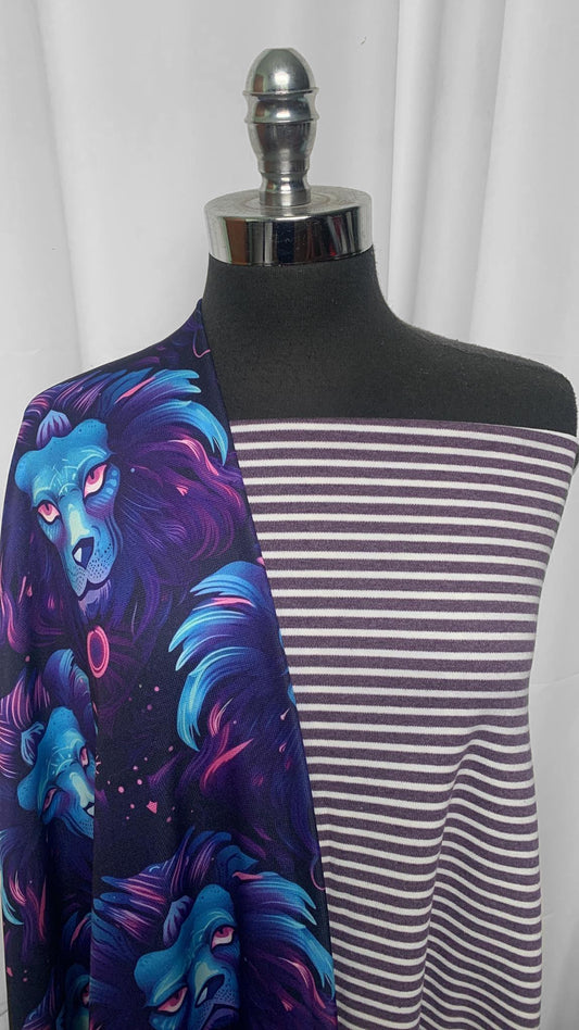 LION/STRIPE BUNDLE : 2YD Stripe Organic C/S Interlock & 1+YD Lion Sport Fleece : A25550