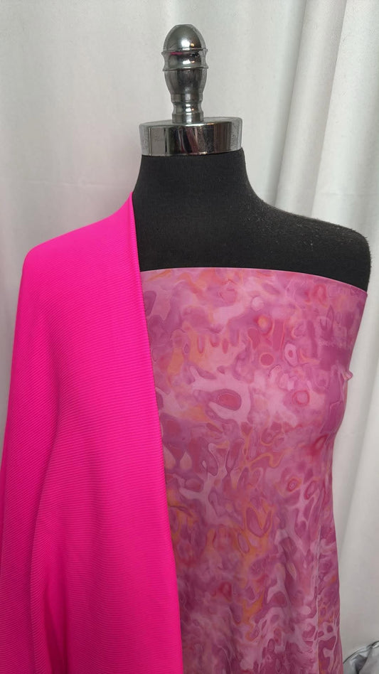 NEON PINK/ABSTRACT BUNDLE : 44" Cut of Neon Pink Rib N/S Swim & 2YD Pink Abstract N/S Swim : A30700