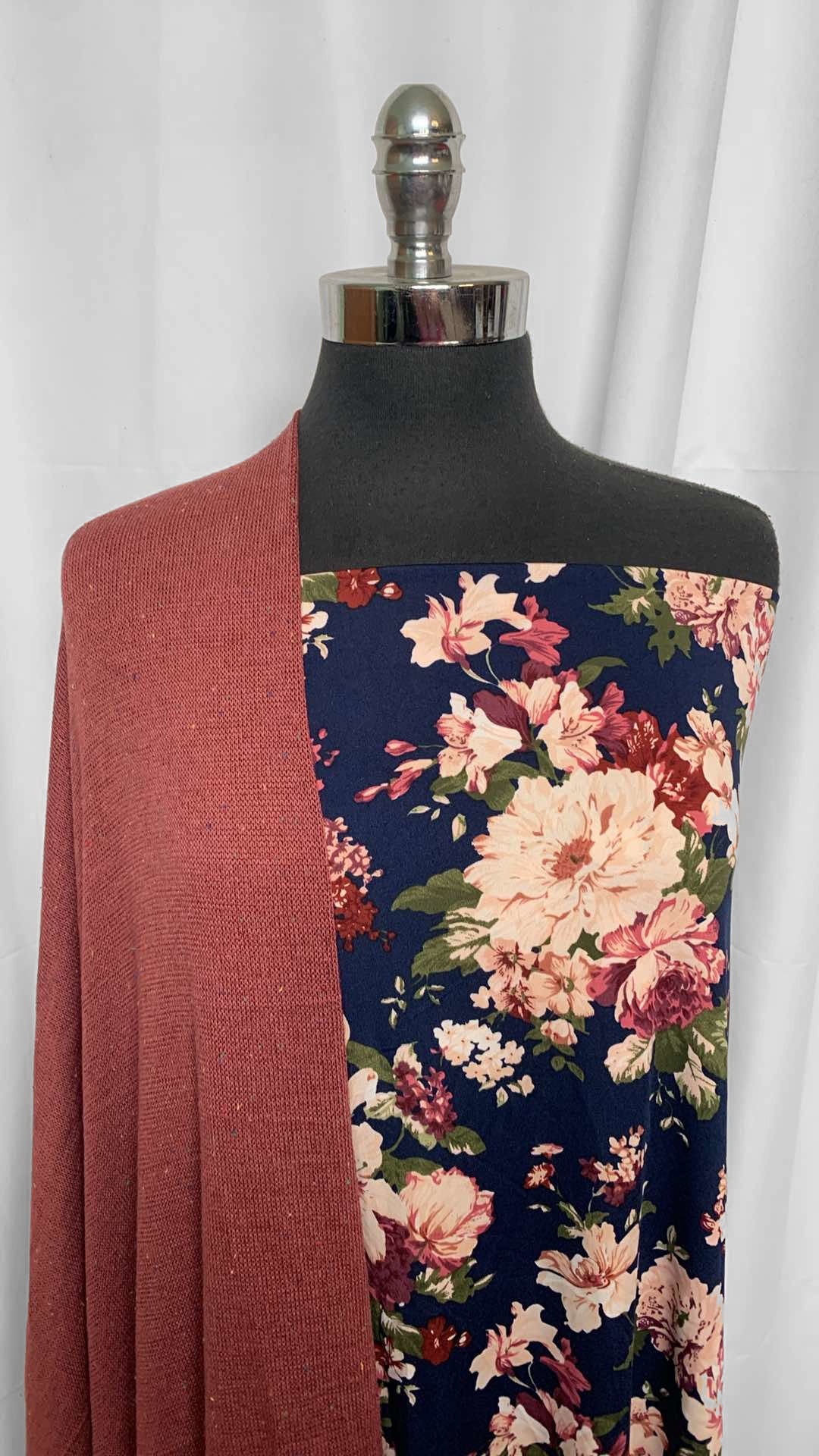 MARSALA/NAVY FLORAL BUNDLE : 2YD Navy Floral ITY & 1.5YD Marsala Fleck SK : A25947