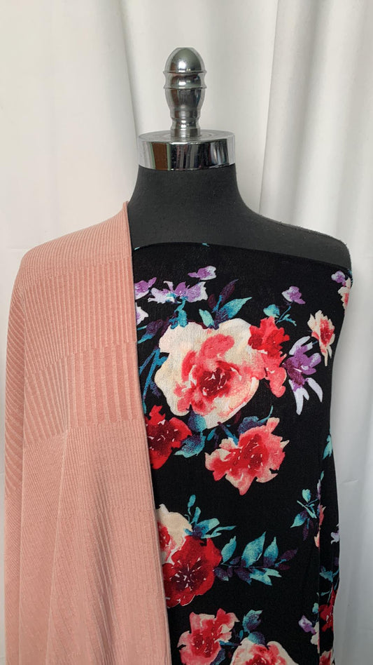 BLUSH/FLORAL BUNDLE : 2YD Floral Crinkle Woven & 2YD Blush Variegated Rib SK : A2251