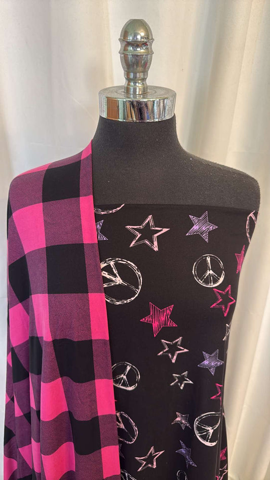 FUCHSIA PLAID/PEACE-STAR BUNDLE : 2YD Fuchsia Plaid DBP & 2YD Peace/Star DBP : A26709
