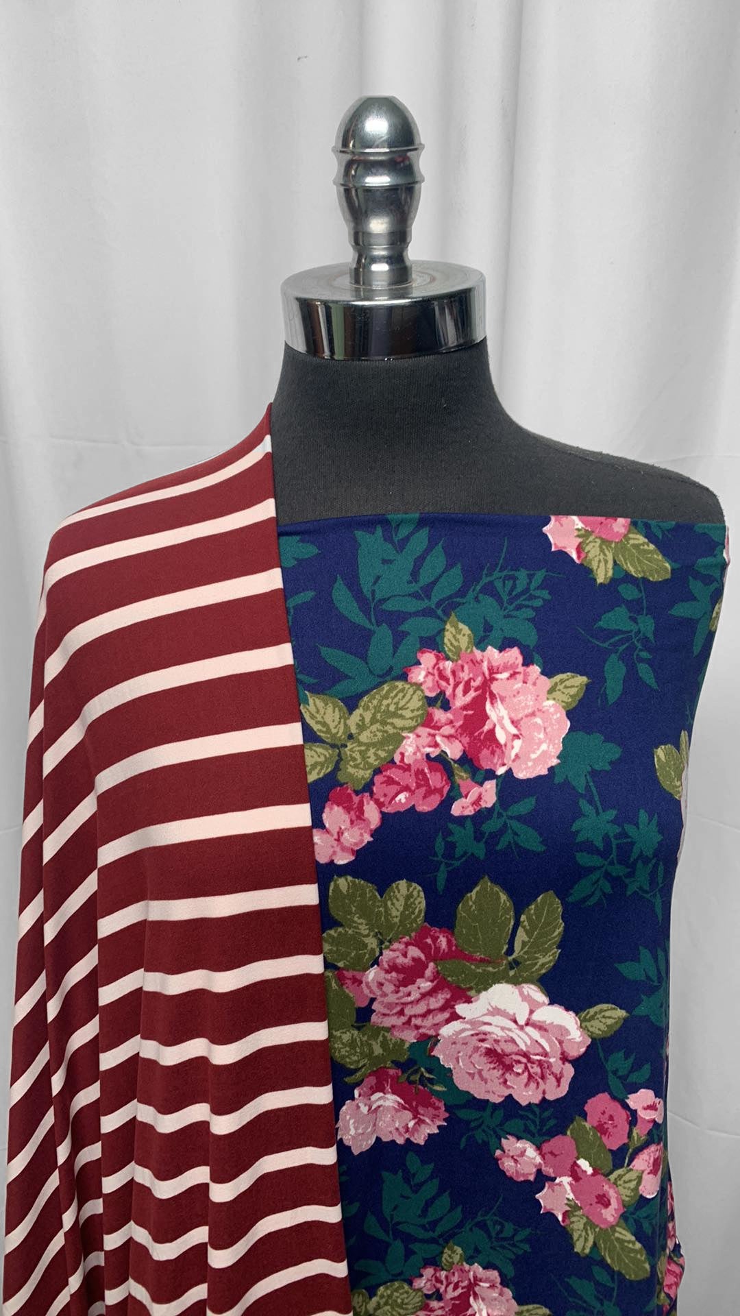 NAVY FLORAL/STRIPE BUNDLE : 2YD Navy Floral DBP & 2YD Burgundy Stripe DBP : A25198